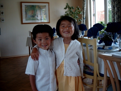 In front of the table ready for the Christening celebration - June 2003