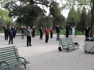 People practiced all types of exercises, including Taichi