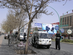 Policeman garding the lorry with sheep (5) 