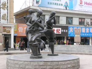 Sculptures on the pedestrian street