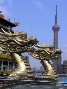 Boat decorations infront f the TV tower