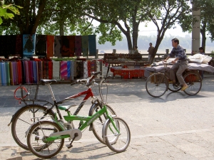 Our bikes in front of the market