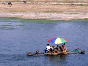A trip along the river on a motorised bamboo raft
